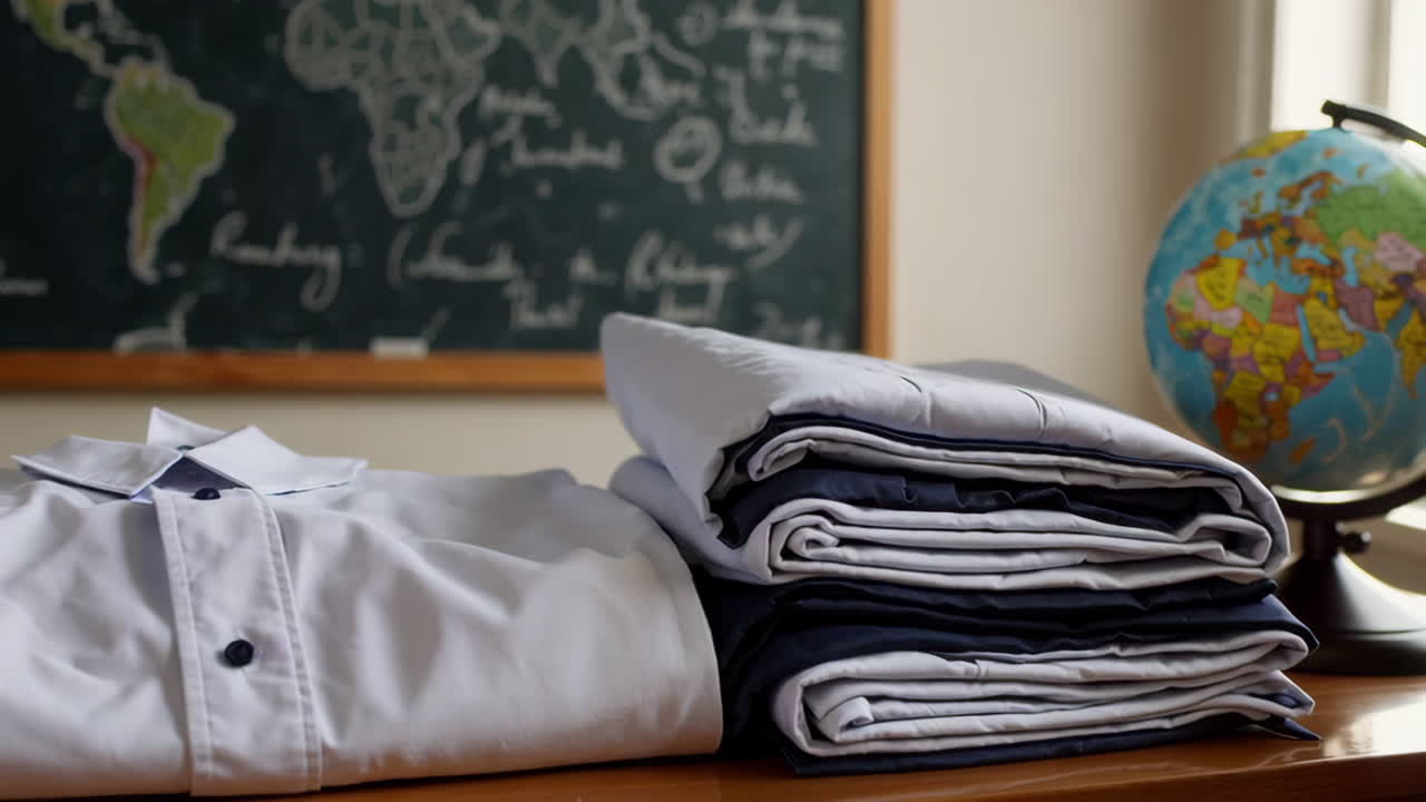 Folded School Uniform on a Classroom Desk