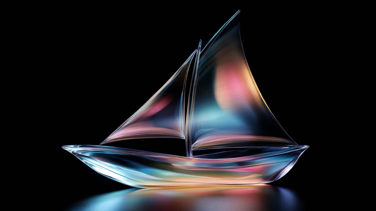 Colorful Glass Boat on Black Background