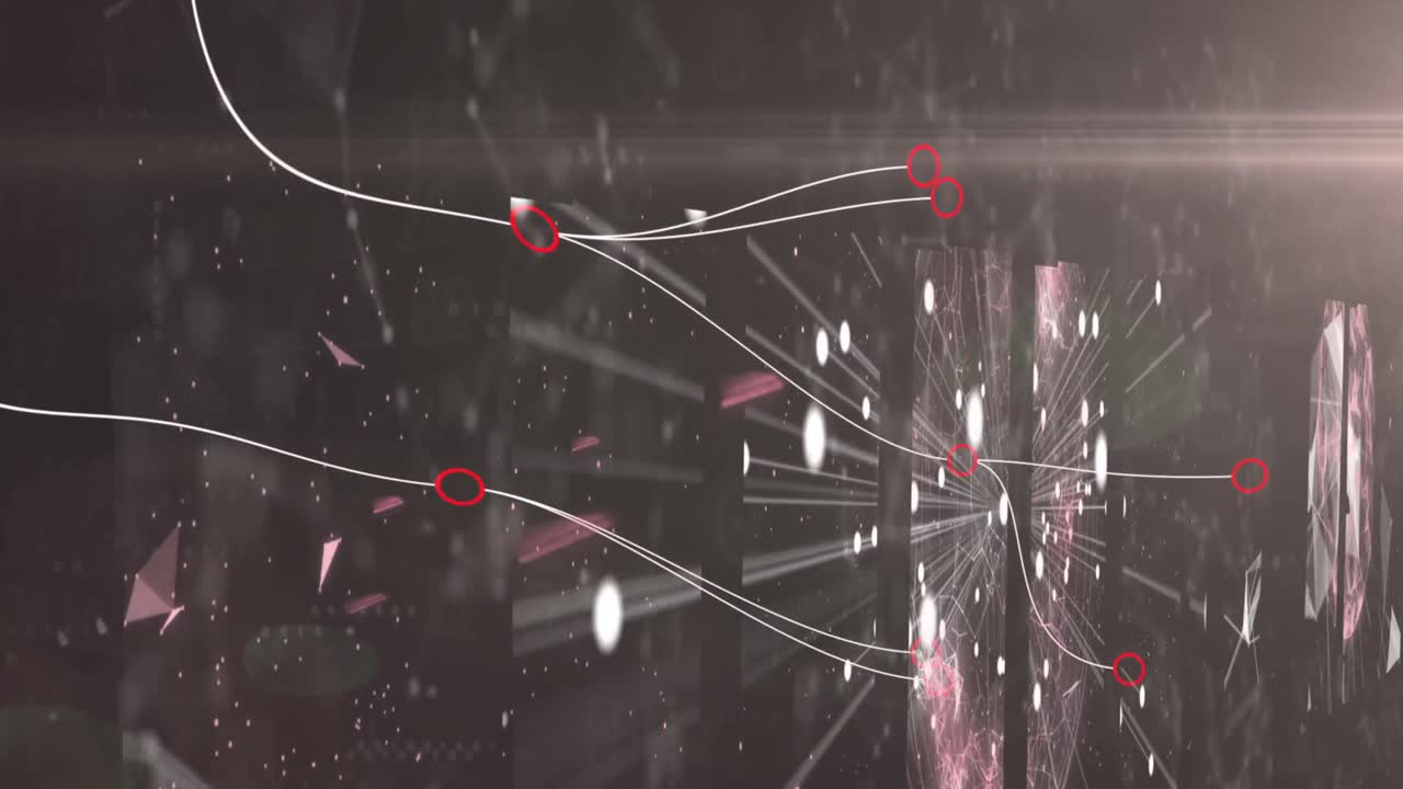 анимация линий и обработка данных на черном фоне с формами и огнями