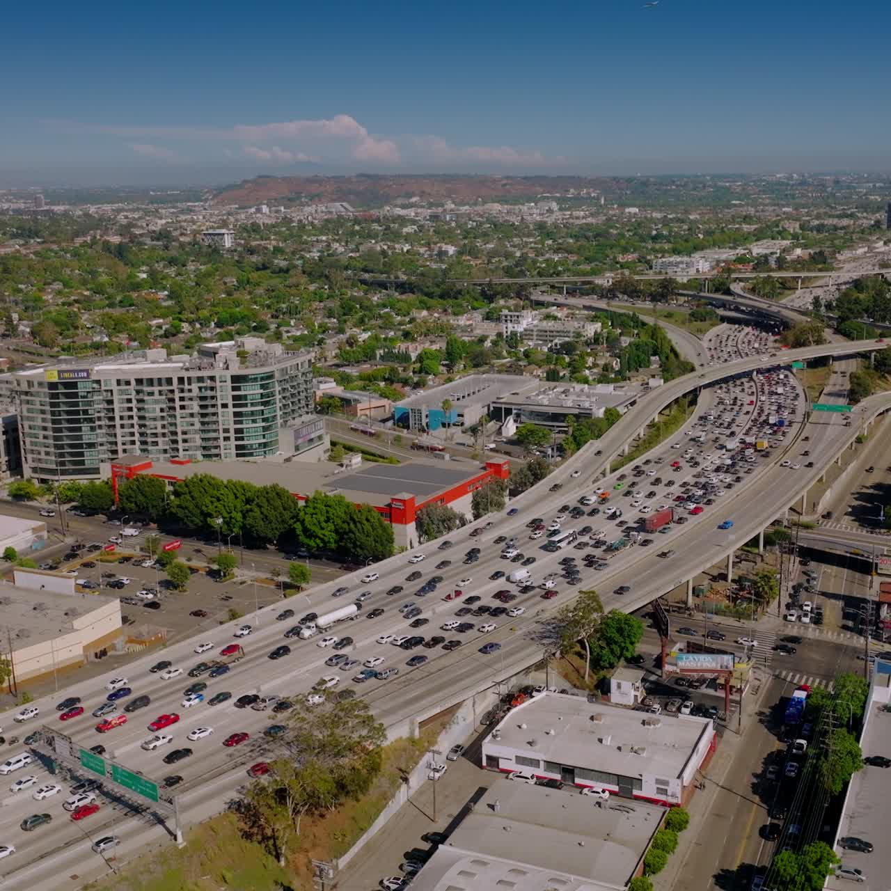 Aerial view of Los-Angeles city. Urban shot from above of american city