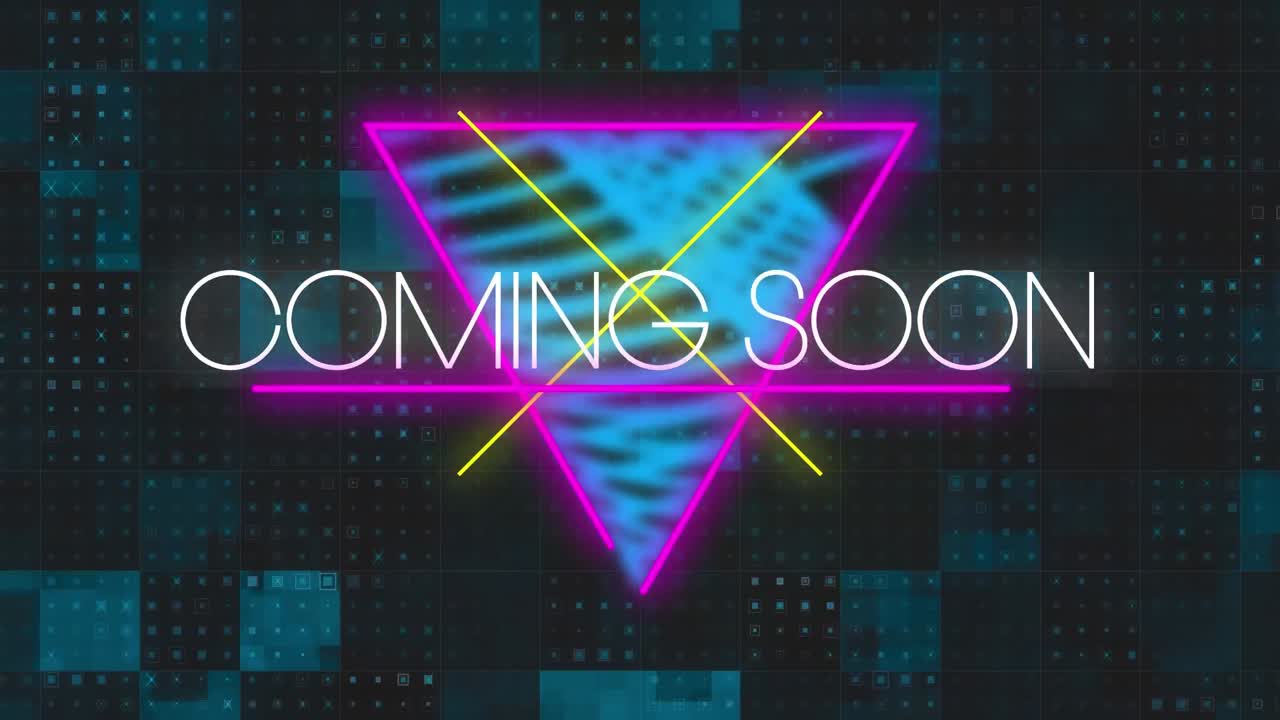 animación de texto que llegará pronto sobre formas de neón