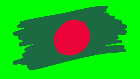 Bangladesh flag drawing on green screen isolated whiteboard