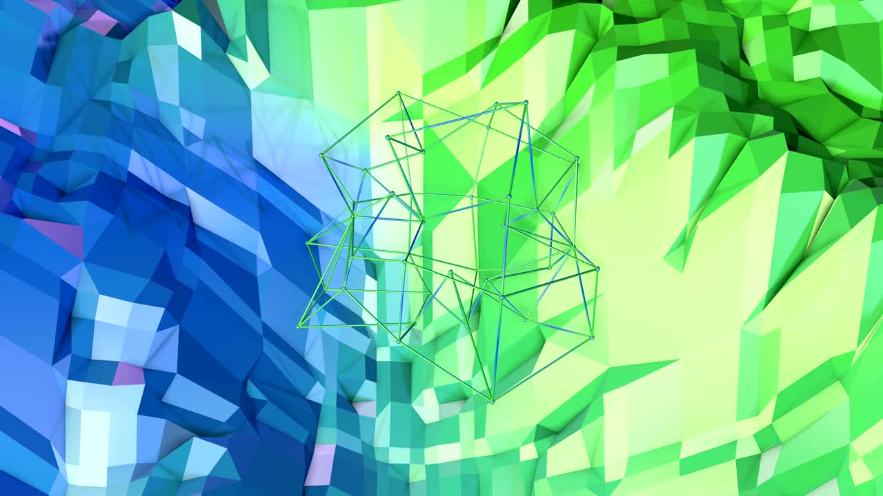 4k limpio bajo poli fondo animado en bucle. animación 3d sin costuras en estilo geométrico moderno con colores de gradiente modernos. fondo creativo simple. colores de gradientes azul verde, terreno 8