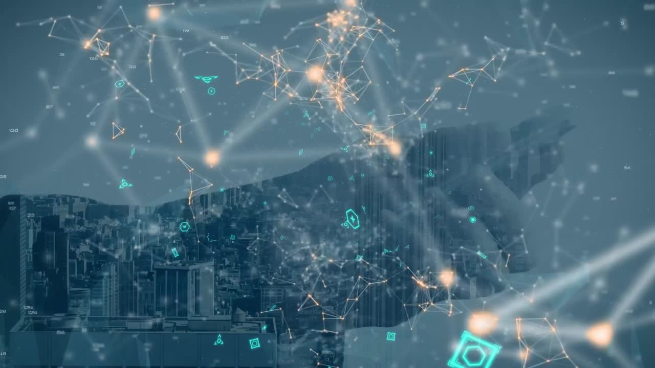 animación del texto de suscripción sobre el paisaje urbano