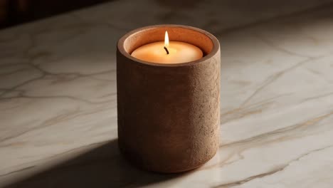 wooden candle holder on marble table