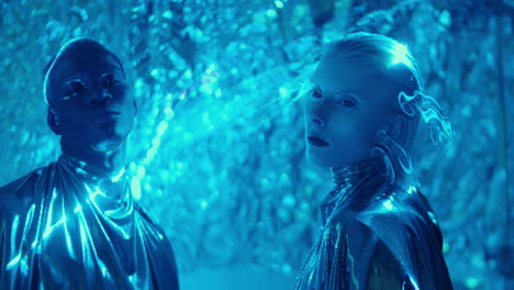 mesmerized extraterrestrials in studio with laser light