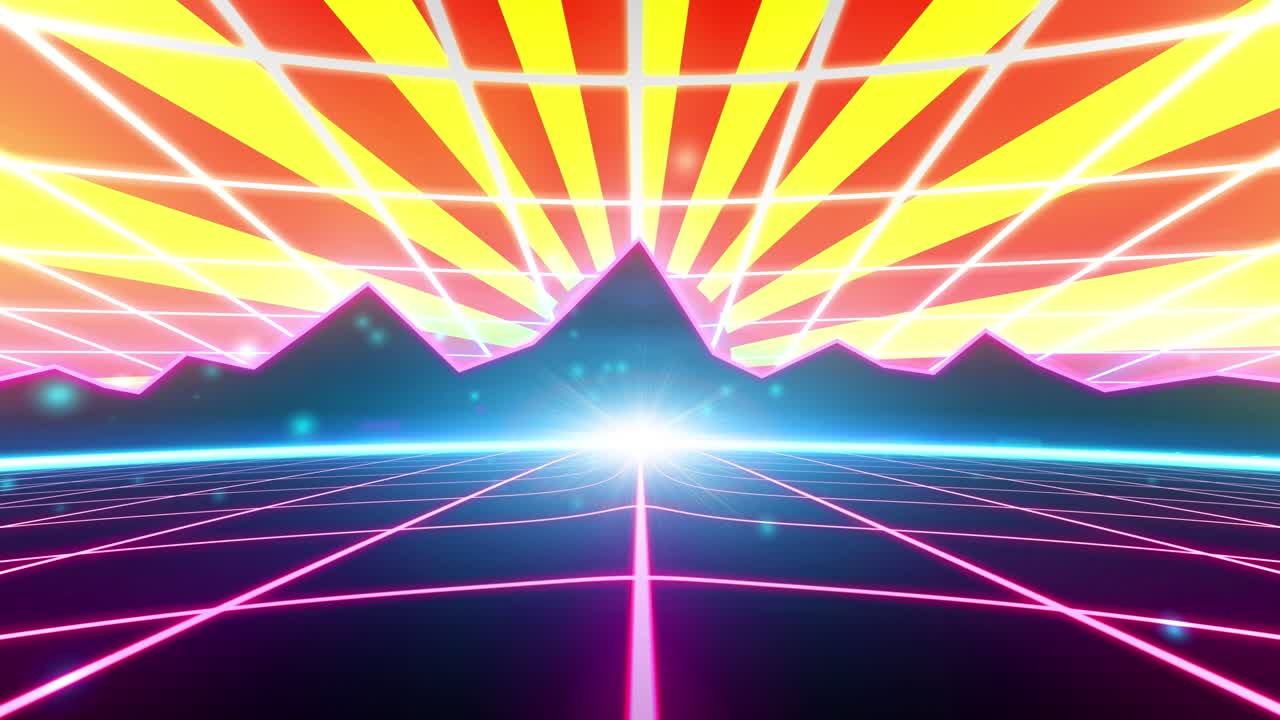 80s retro vhs cinta de videojuego intro paisaje vector arcade wireframe montañas