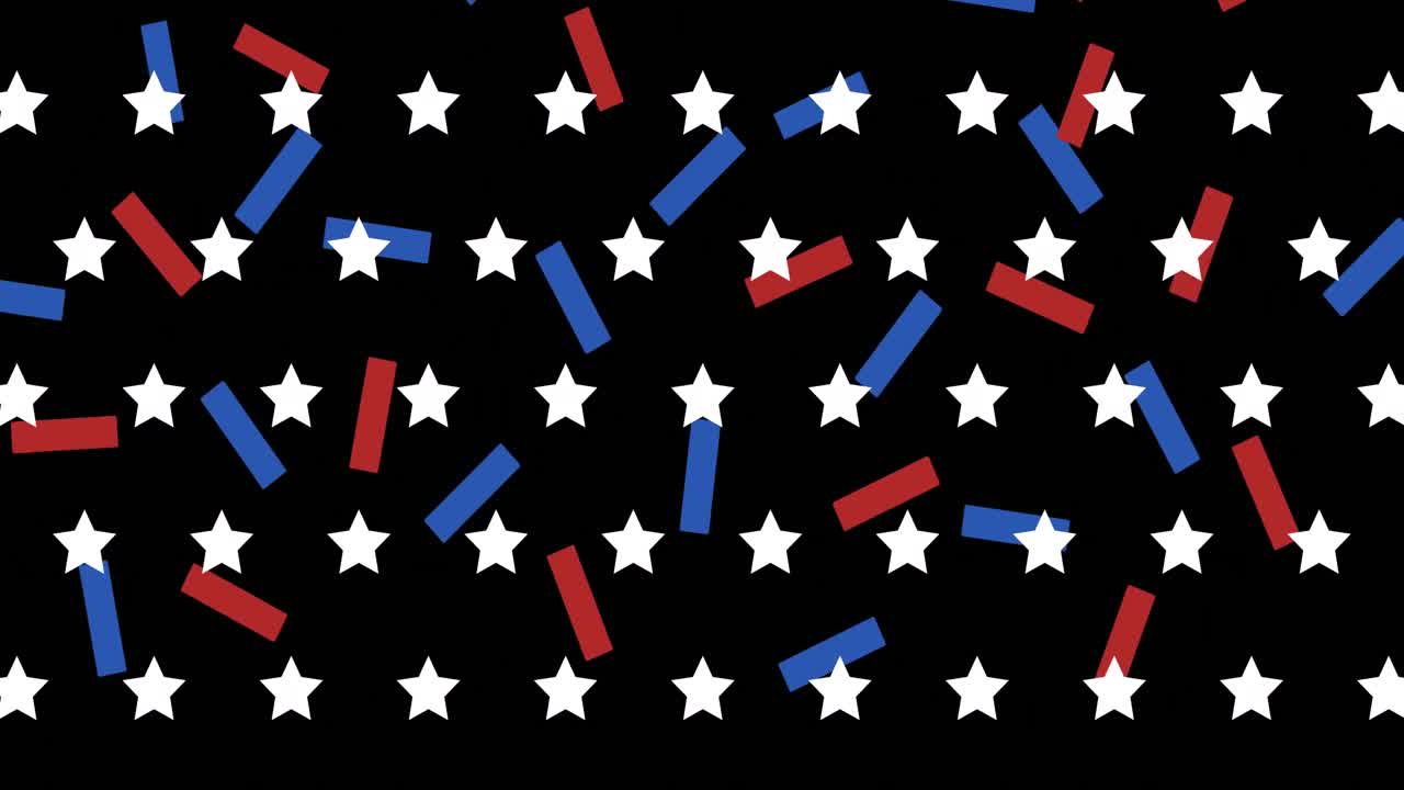 animación de estrellas y confeti cayendo coloreados con la bandera de los ee.uu.