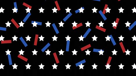 animation of stars and confetti falling coloured with flag of usa