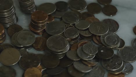 a pile of change being spun