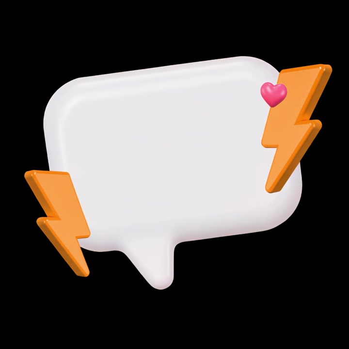 White 3D Message Bubble with Orange Lightning and Pink Heart Animation