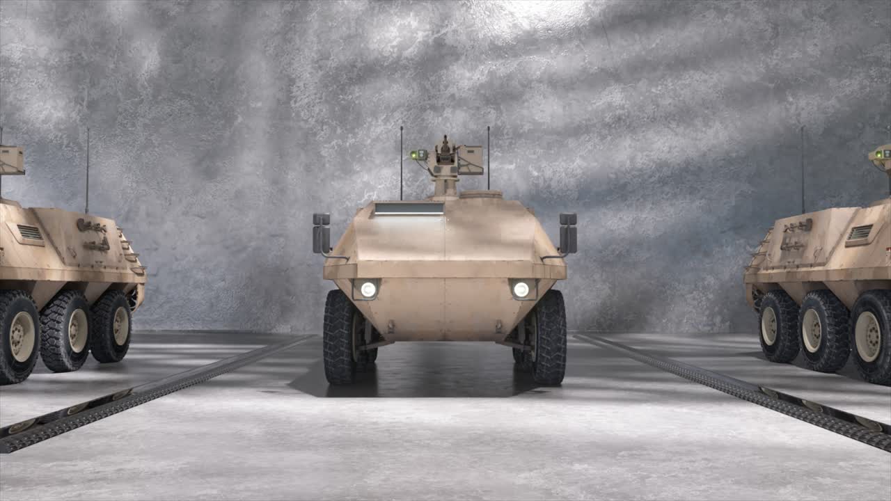 창고에 있는 군용 장갑차