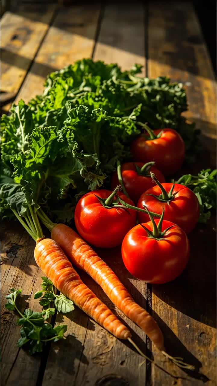 Verdure fresche su una tavola di legno