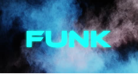 Animation of funk text over smoke on black background