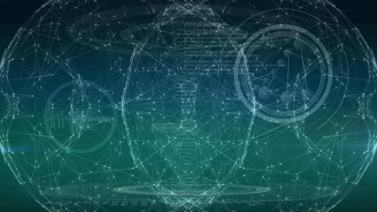 녹색 배경에 과학적 데이터, dna 및 연결의 애니메이션