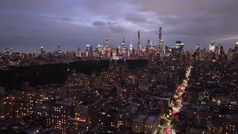 Aerial view of Upper West Side Manhattan at night. Shot during the autumn in New York City.