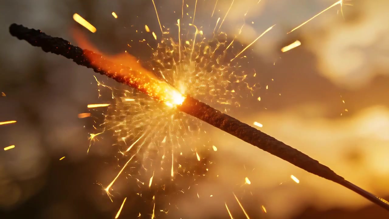 Partendo dal punto di accensione, una stellina produce scintille luminose al tramonto, con il rivestimento in combustione.