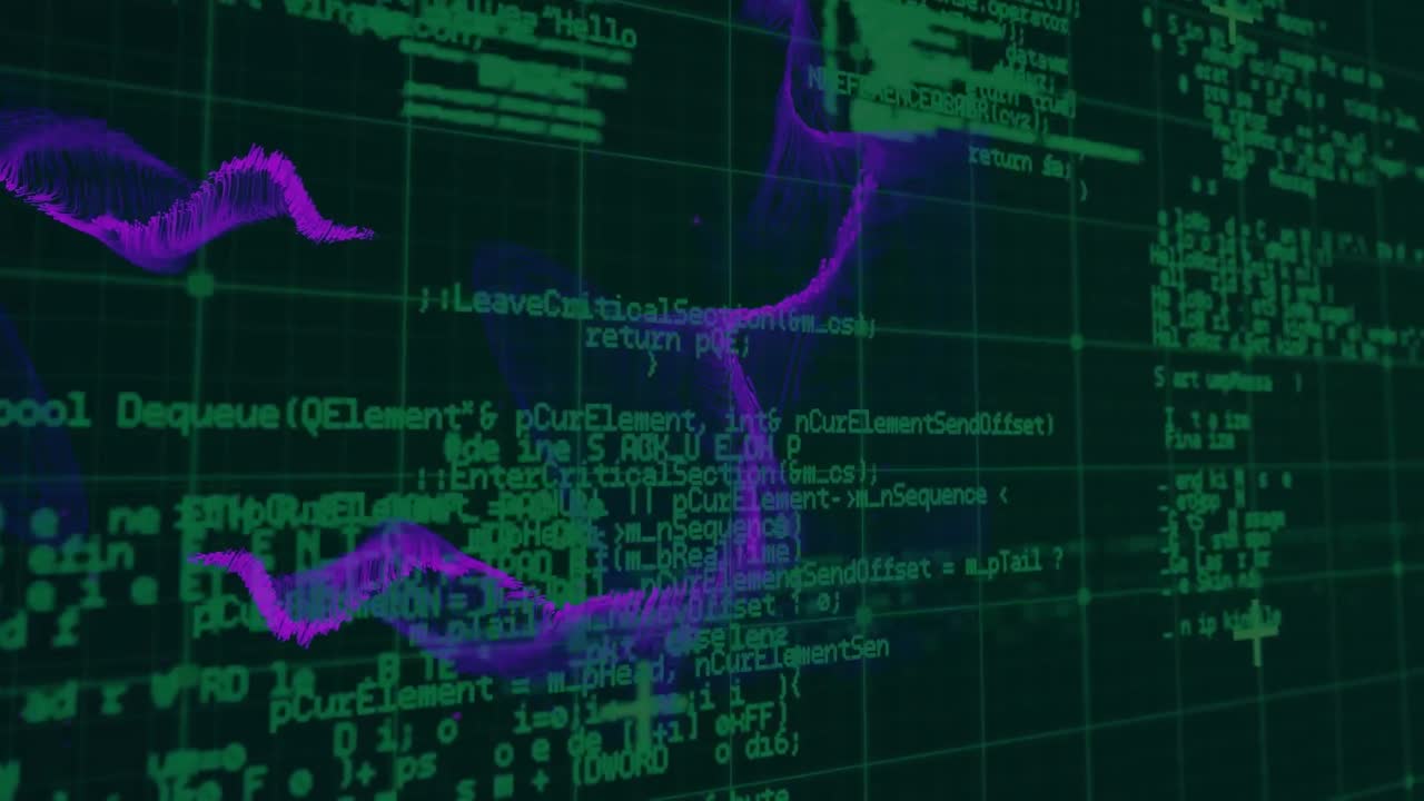 Animation of waves over data processing on black background