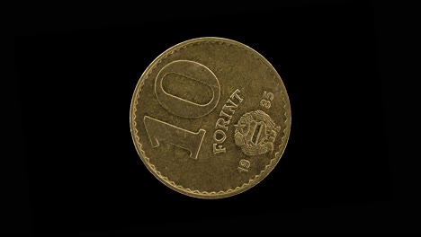 hungary 10 forint 1985 reverse with coat of arms, macro loop on black background
