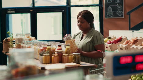 vegan shopper looking at homemade sauces or dressings