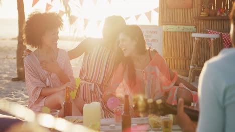 mixed race friends on holiday enjoying time together