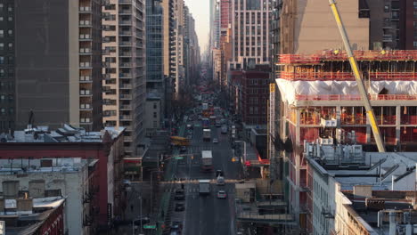 aerial view of manhattan's third avenue. shot at sunrise during the winter in new york city.