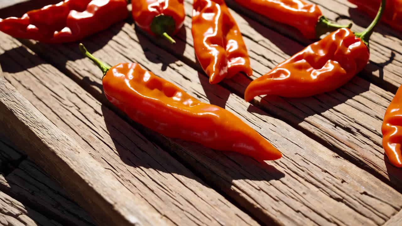 Red Chili Peppers on Wooden Tray