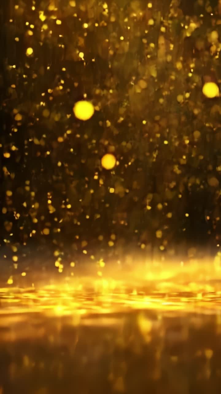Betagende visning af gyldne partikler og oplyst baggrund i imponerende visuelle elementer, der skaber en magisk og æterisk atmosfære fyldt med funklende skønhed.