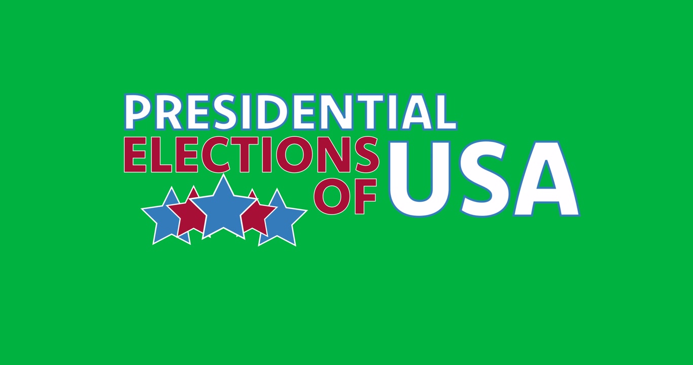 Animation of presidential elections of usa text with red and blue stars on transparent background
