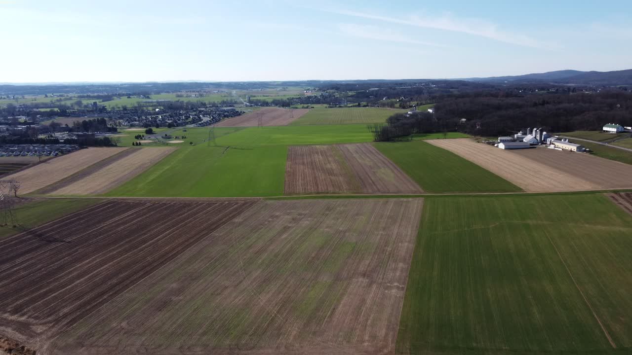 An aerial view of farmland in Lancaster County, Pennsylvania