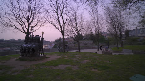 porto - portugal - march 18th 2020: restricted famous sunset viewpoint during the coronavirus - covid19 pandemic and lockdown quarantine