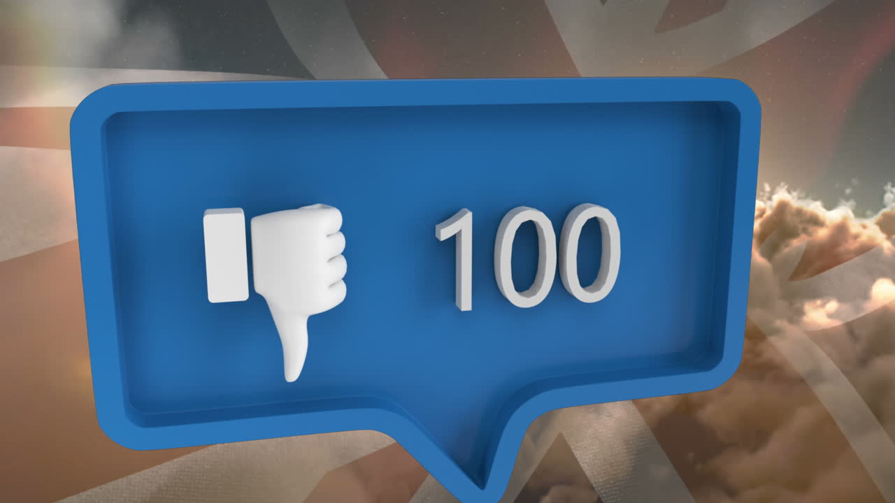 animación de la burbuja de habla con números y a diferencia del icono sobre nubes y la bandera de reino unido