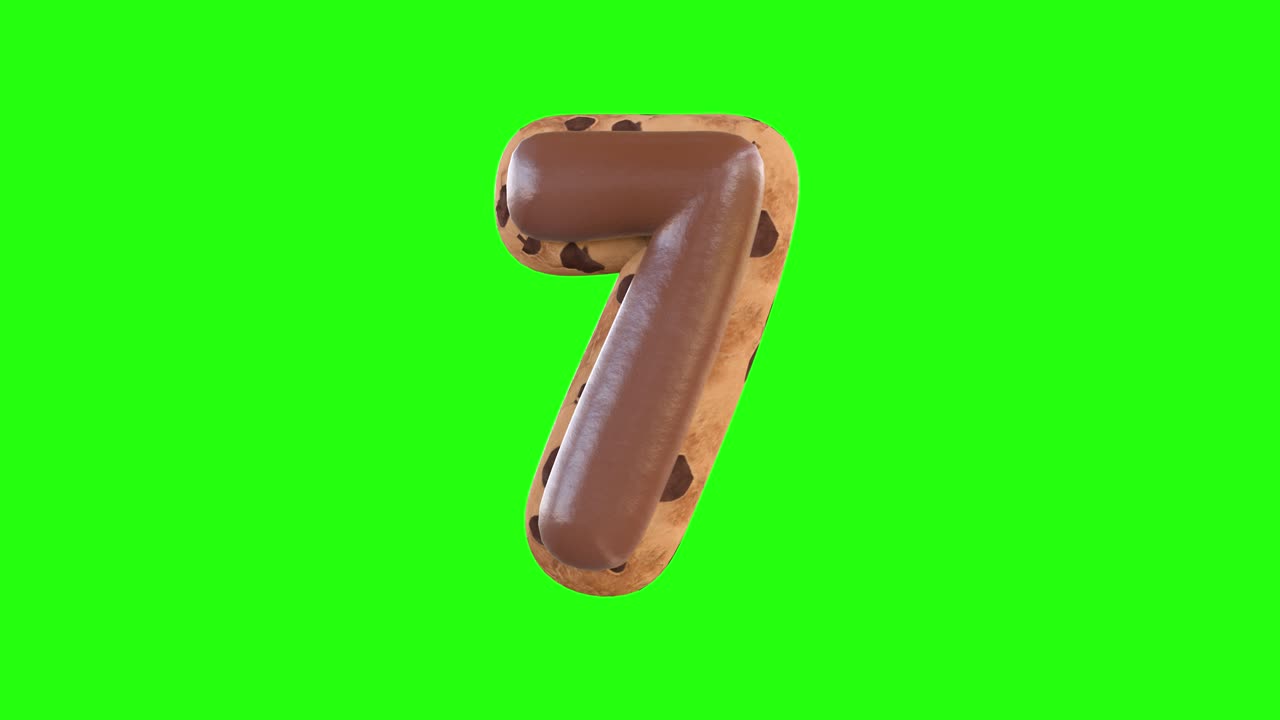 3d animation of the 7 or seven number recreating a cookie with chocolate on top