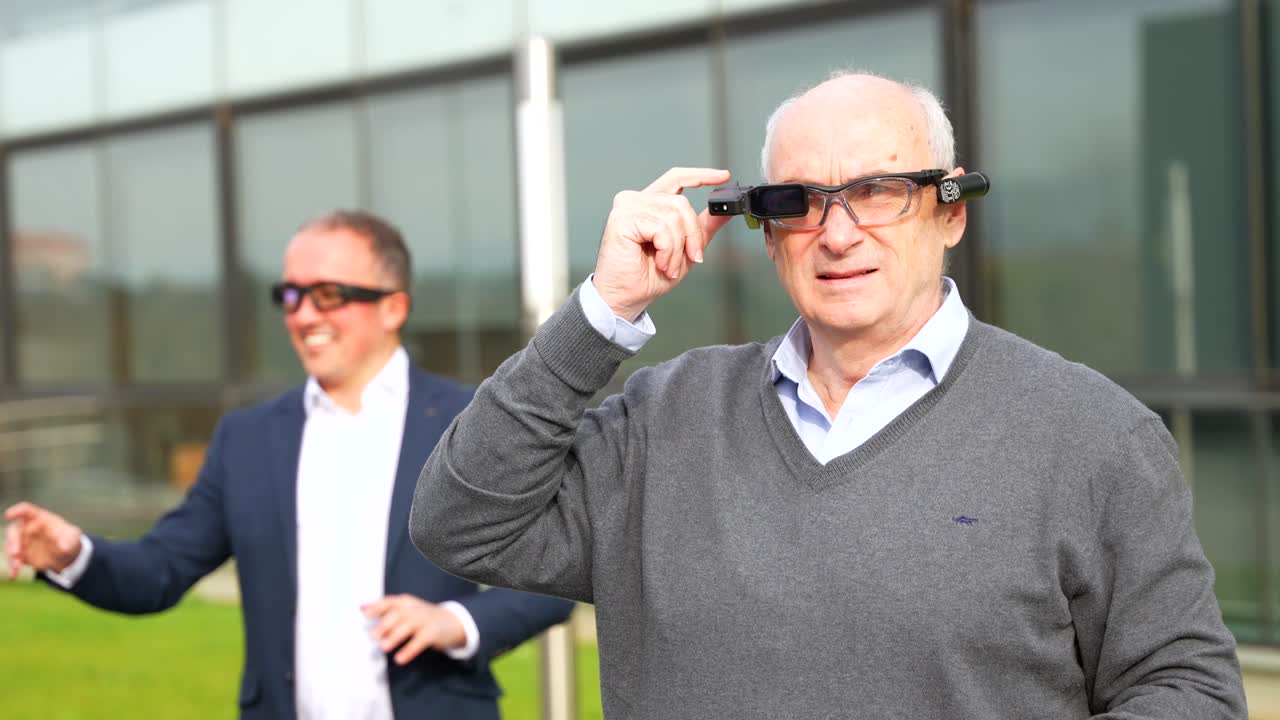 Men wearing smart glasses with augmented reality technology