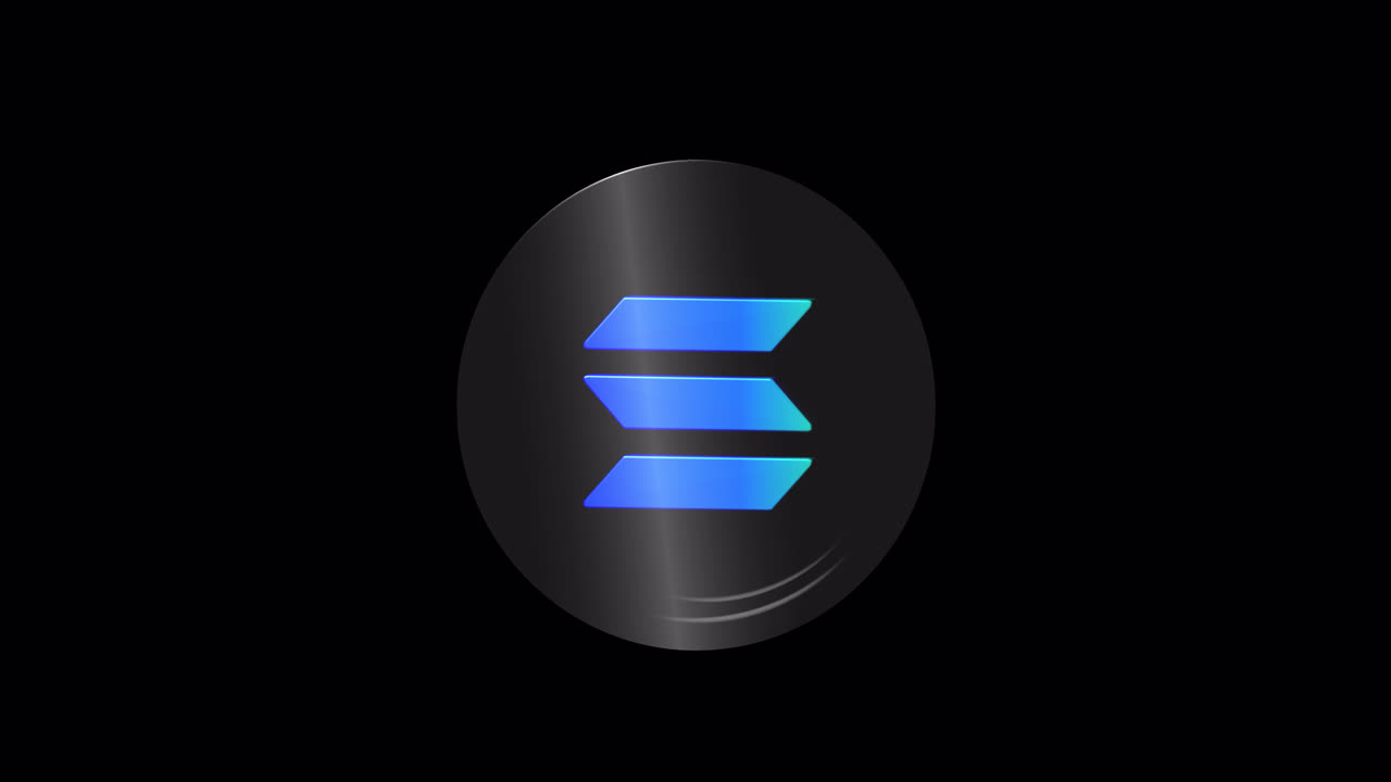 3D Animated Solana Cryptocurrency Logo on Black Background