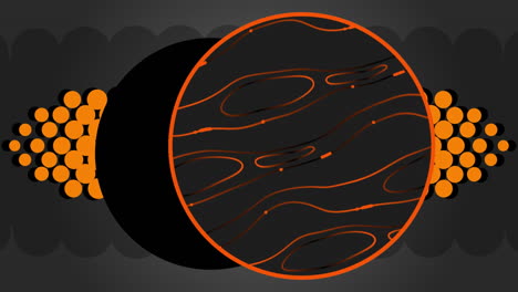 animación digital abstracta de salpicaduras de naranja en un marco gris sobre negro, con ondas.