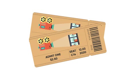 entradas de cine animadas sobre fondo blanco, 4k