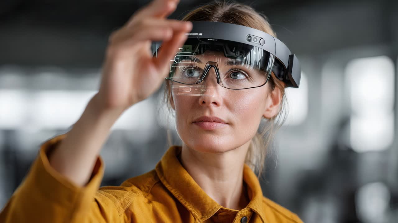 Mujer usando gafas de realidad aumentada