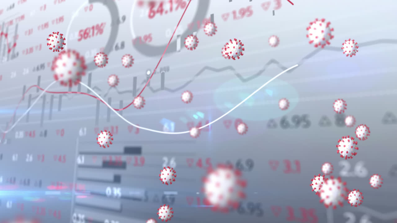 데이터 처리에 떠다니는 바이러스 세포의 애니메이션