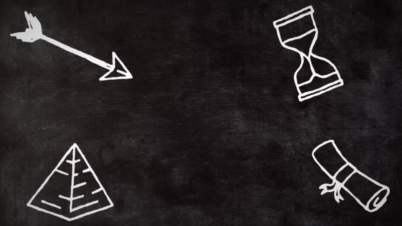 검은색 배경에 여러 개의  ⁇ 색 픽토그램의 애니메이션