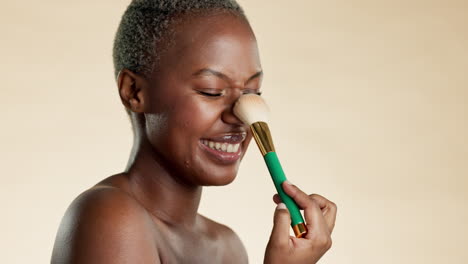 black woman, face and brush for makeup