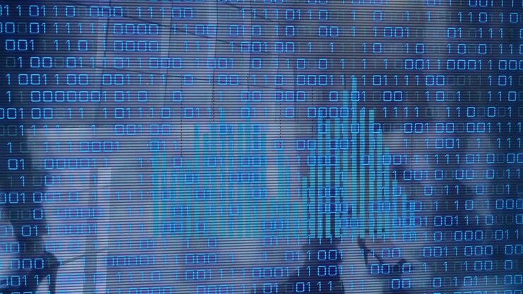 Animation af databehandling over forretningsfolk, der går