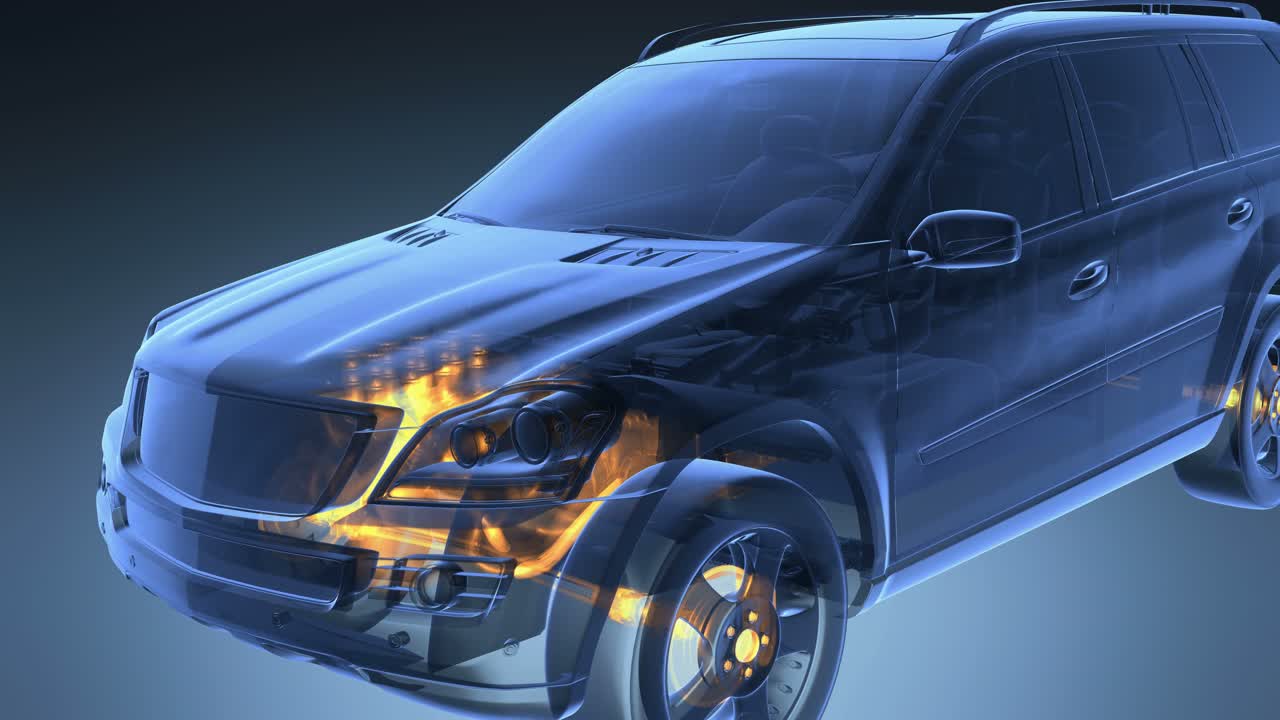 el coche transparente gira.