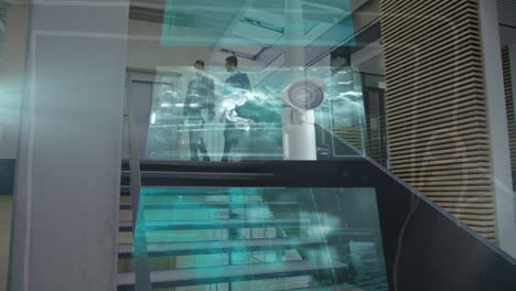 animación del procesamiento de datos financieros sobre diversas personas de negocios en la oficina