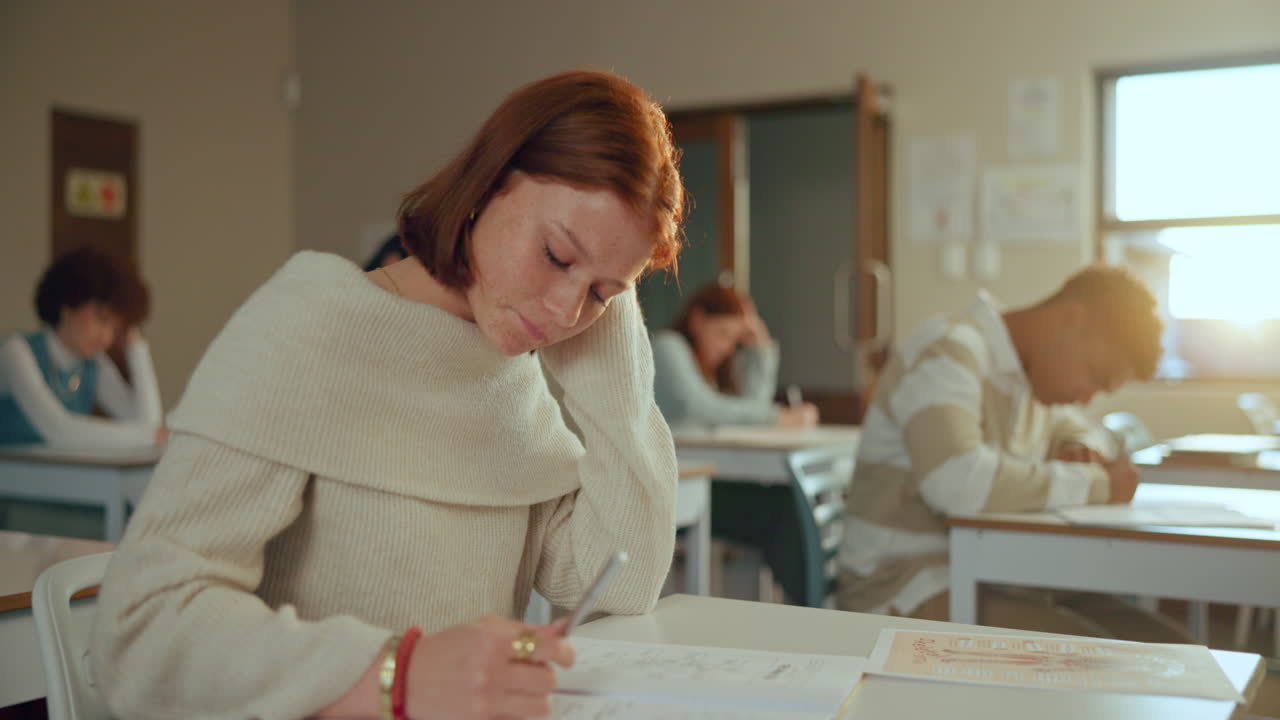 Students taking a test in a classroom