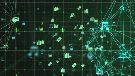 Animation-of-network-of-connections-on-green-background