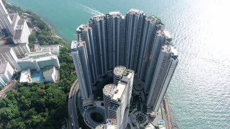 hong kong cyberport waterfront park luxury residential buildings, aerial view