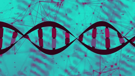 Animation-of-dna-strand-and-data-processing-on-green-background