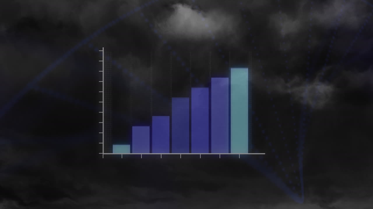 animación del procesamiento de datos y cadena de adn sobre nubes.