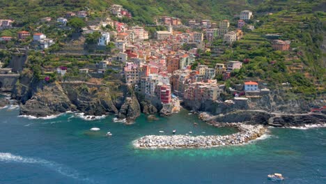 aerial 4k footage of riomaggiore, cinque terre in italy